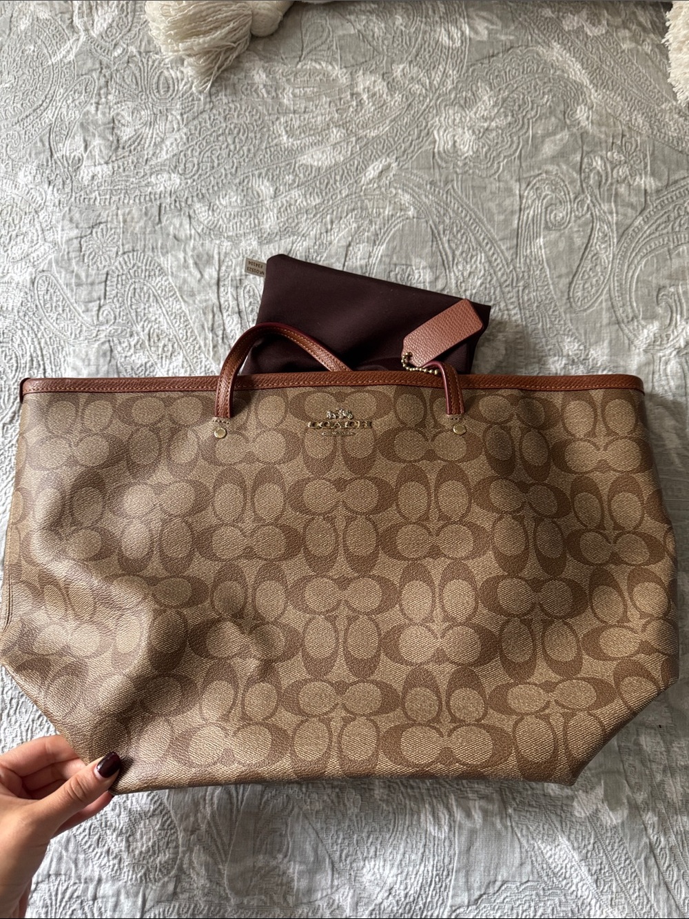 Coach Tan/Brown Signature Canvas Tote with Leather Handles